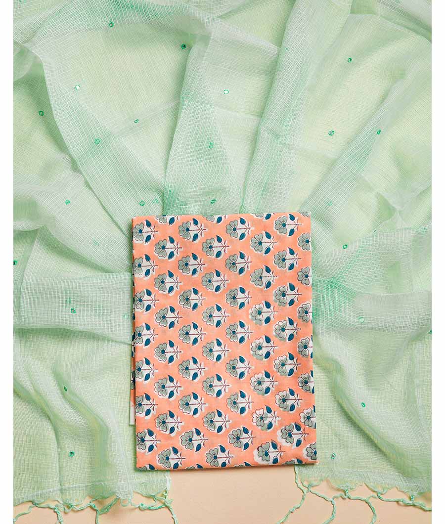 COTTON HANDBLOCK WITH KOTA DUPATTA  SUIT SET