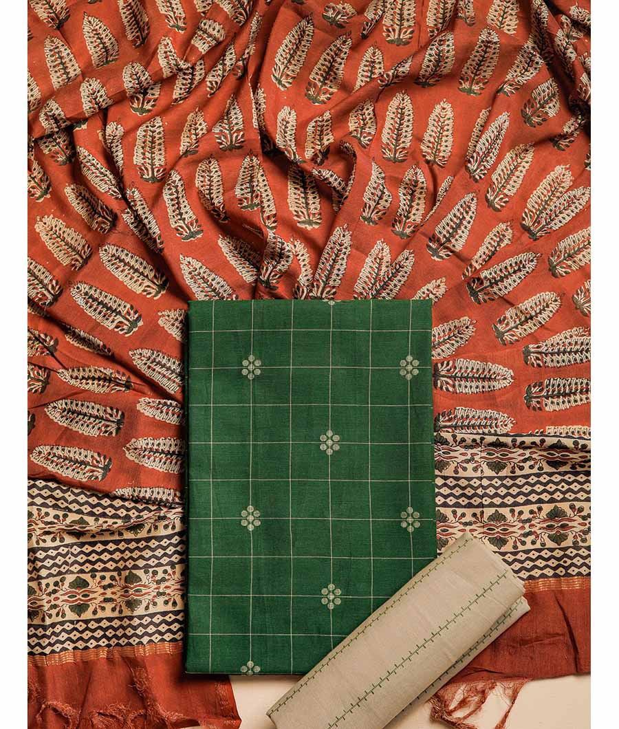 COTTON WOVEN WITH CHANDERI DUPATTA SUIT SET