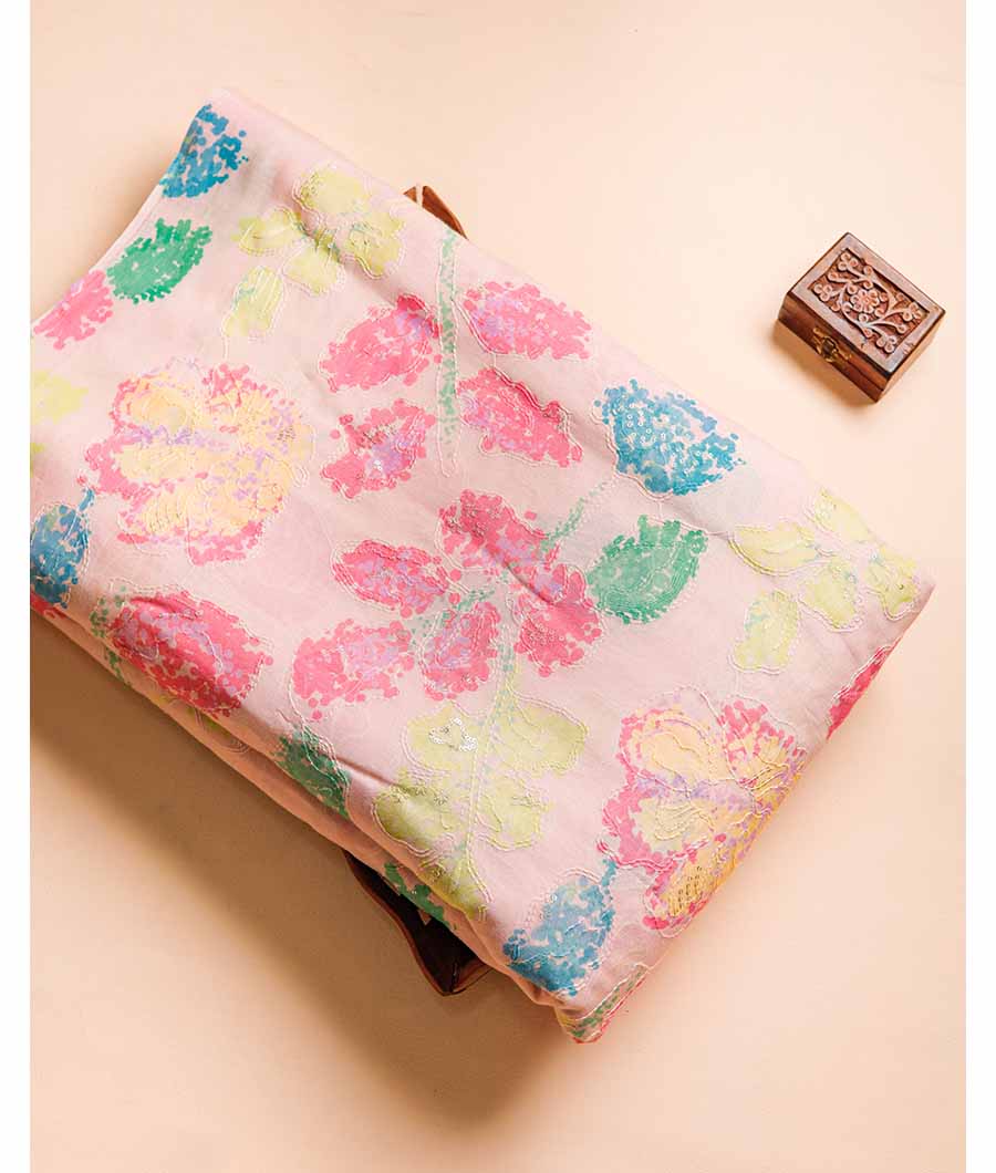 MUL CHANDERI DIGITAL PRINT EWMBROIDERY FABRIC