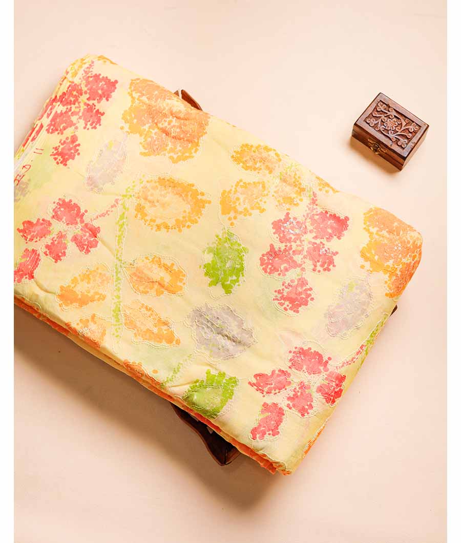 MUL CHANDERI DIGITAL PRINT EWMBROIDERY FABRIC