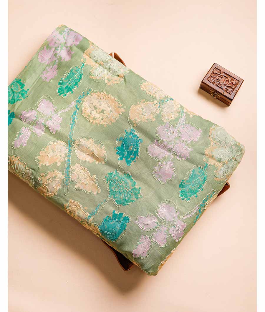 MUL CHANDERI DIGITAL PRINT EWMBROIDERY FABRIC