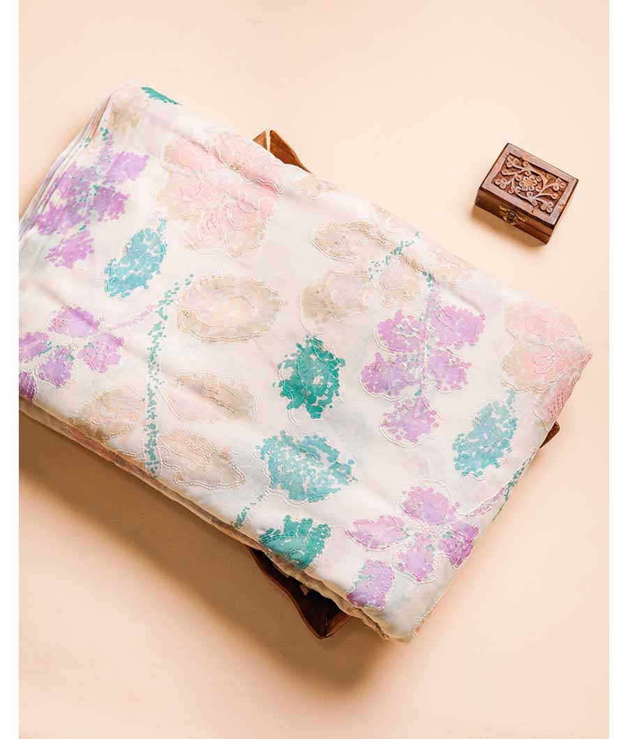 MUL CHANDERI DIGITAL PRINT EWMBROIDERY FABRIC