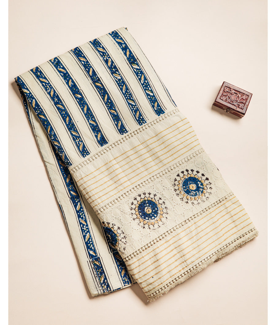 COTTON HANDBLOCK PRINTED SCHIFFLI LACE BORDER FABRIC