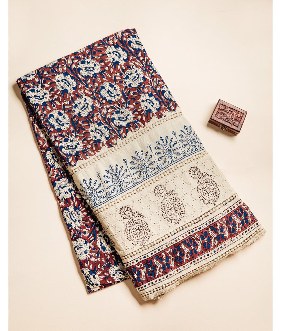 COTTON HANDBLOCK PRINTED SCHIFFLI LACE BORDER FABRIC