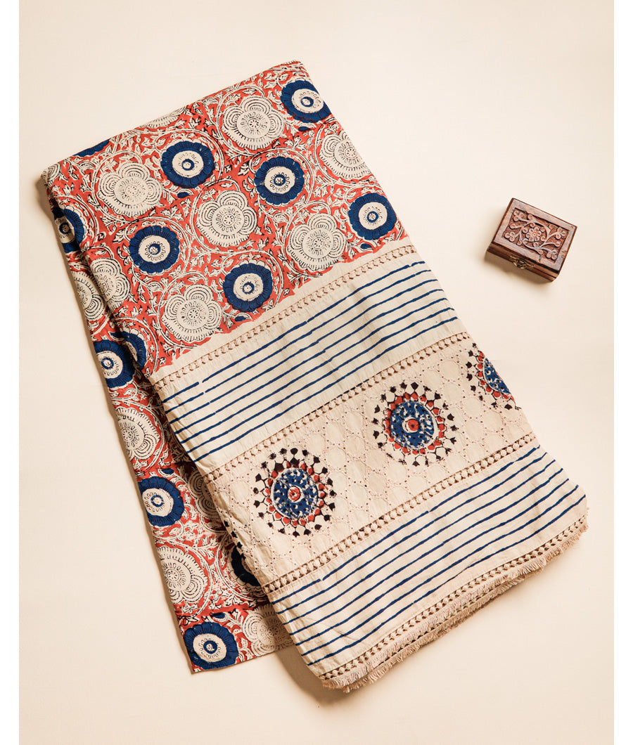COTTON HANDBLOCK PRINTED SCHIFFLI LACE BORDER FABRIC