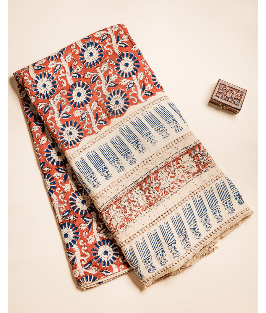 COTTON HANDBLOCK PRINTED SCHIFFLI LACE BORDER FABRIC