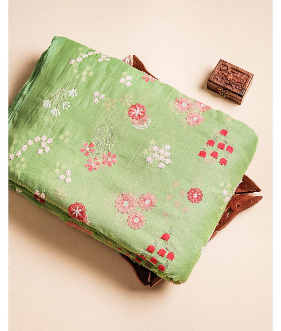 MUL CHANDERI EMBROIDERY FABRIC