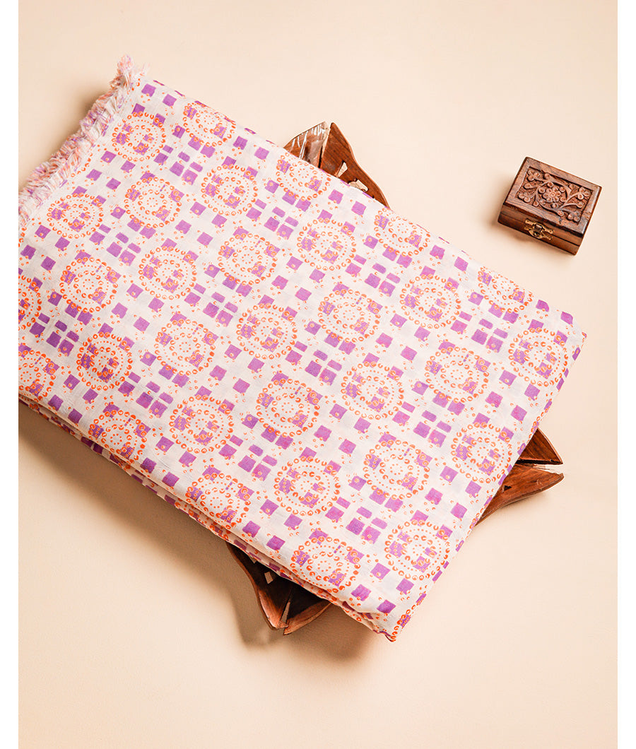 RASU JACQURAD MUL CHANDERI FABRIC