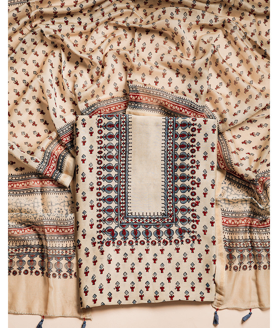 PURE MAHESHWARI CHANDERI AJRAKH UNIQUE PRINT SUIT SET
