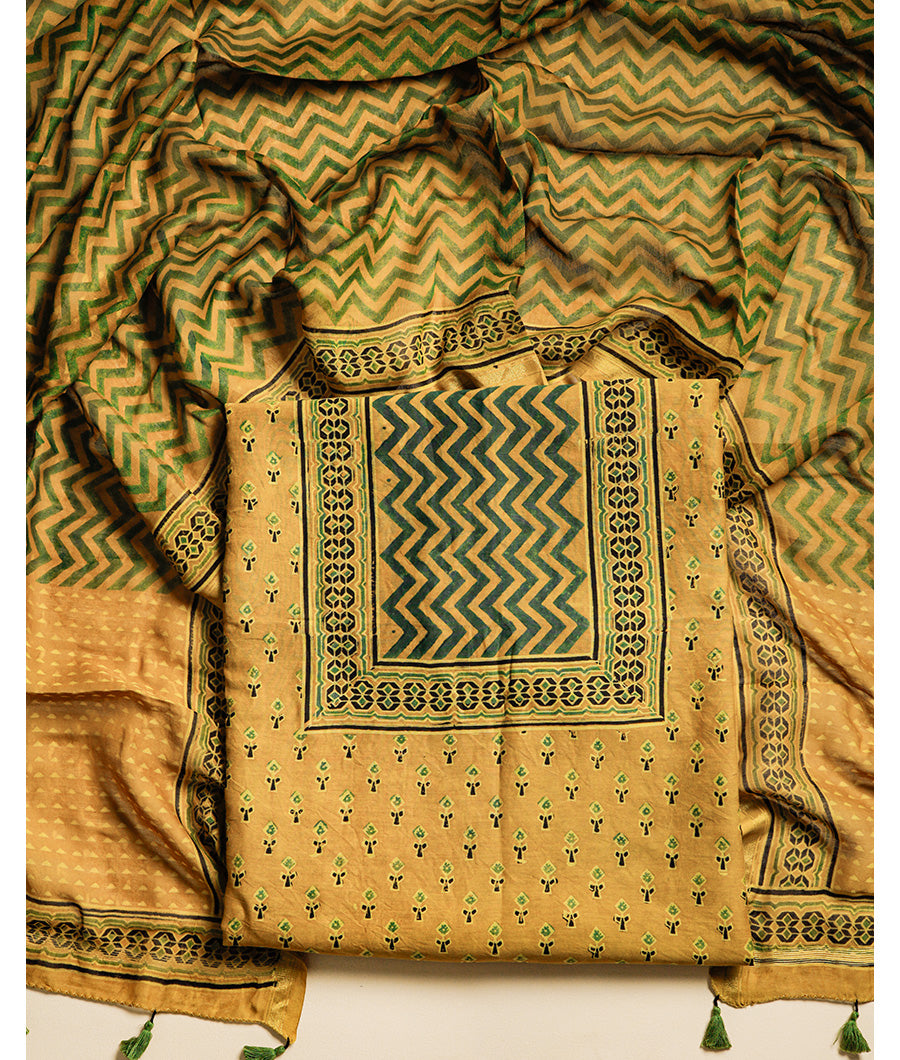 PURE MAHESHWARI CHANDERI AJRAKH UNIQUE PRINT SUIT SET