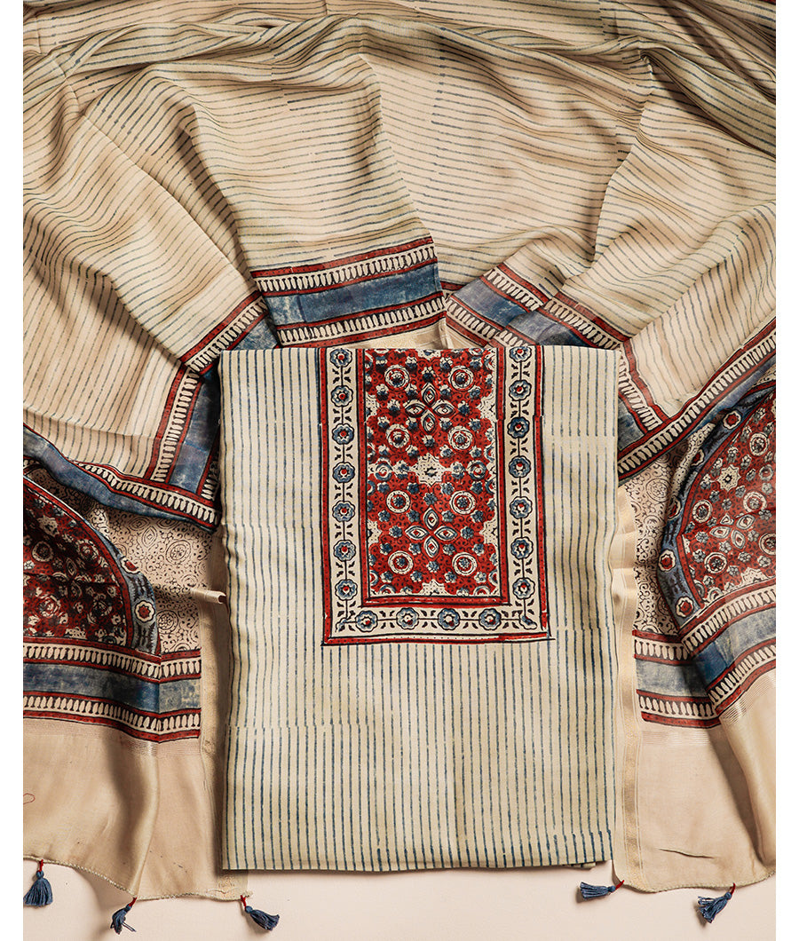PURE MAHESHWARI CHANDERI AJRAKH UNIQUE PRINT SUIT SET