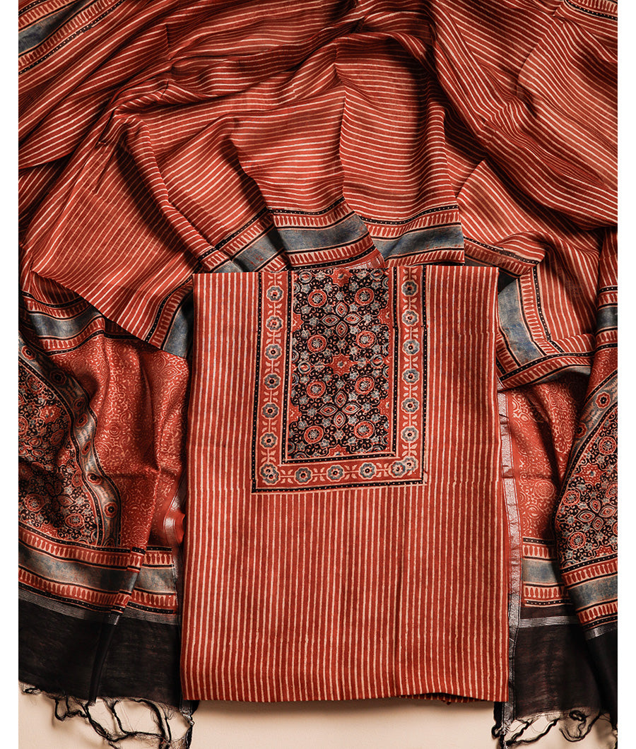 PURE MAHESHWARI CHANDERI AJRAKH UNIQUE PRINT SUIT SET