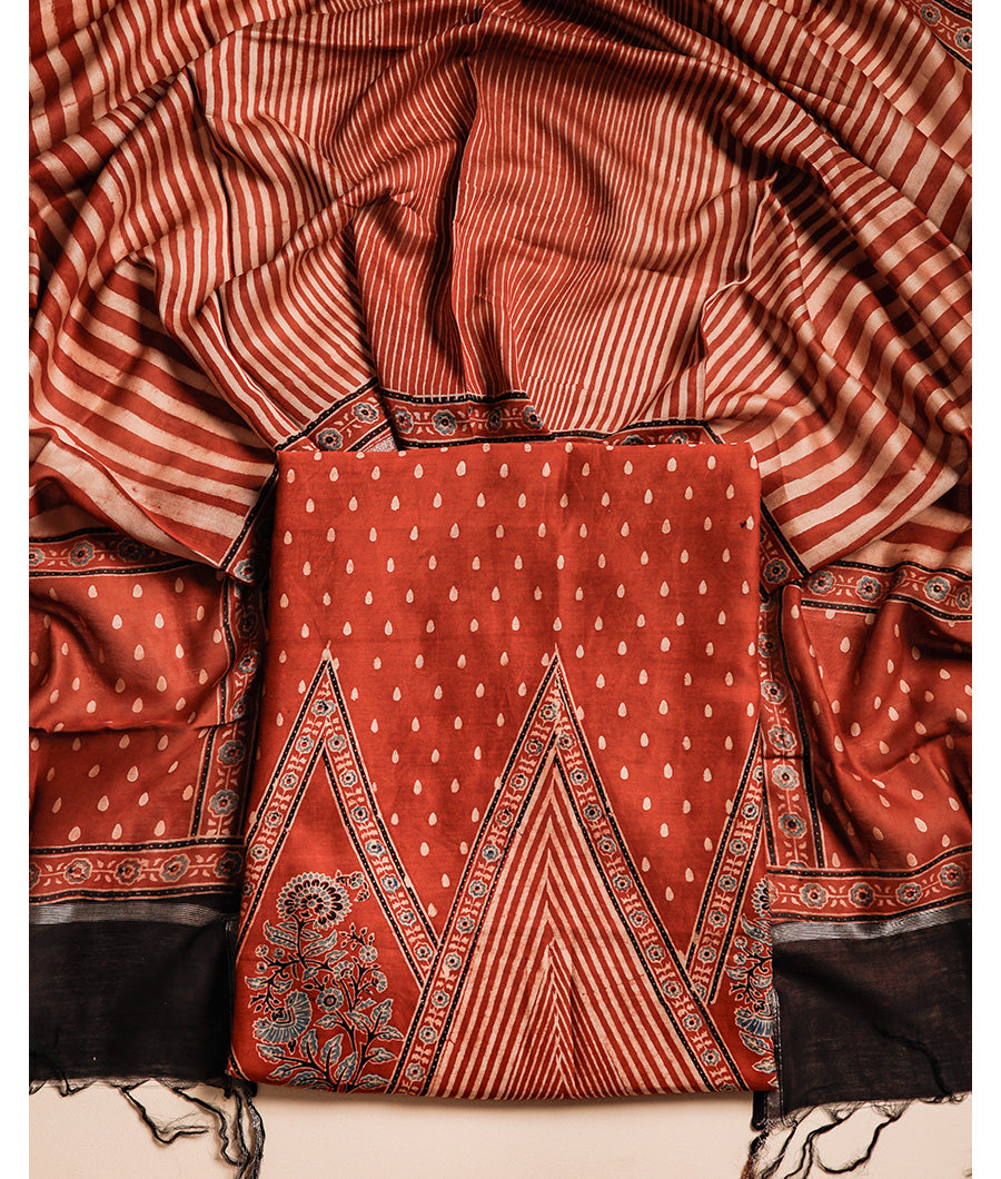 PURE MAHESHWARI CHANDERI AJRAKH UNIQUE PRINT SUIT SET