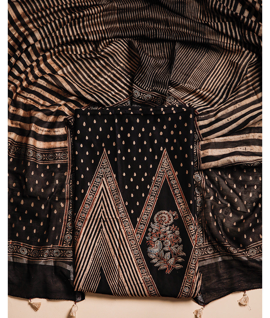 PURE MAHESHWARI CHANDERI AJRAKH UNIQUE PRINT SUIT SET