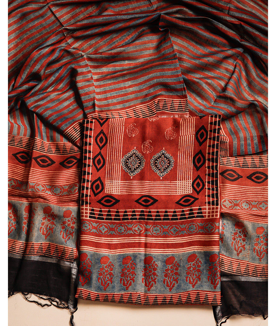 PURE MAHESHWARI CHANDERI AJRAKH UNIQUE PRINT SUIT SET