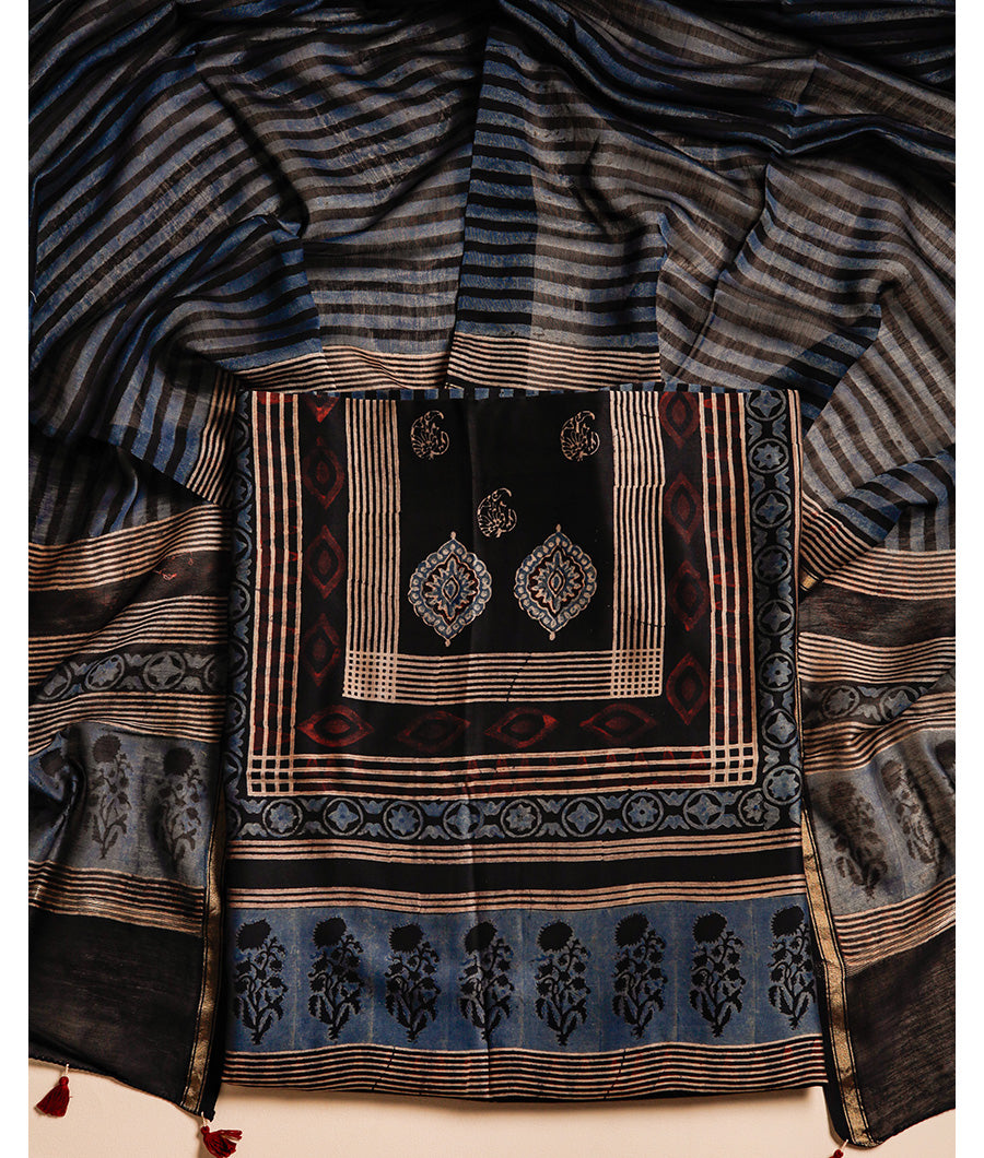 PURE MAHESHWARI CHANDERI AJRAKH UNIQUE PRINT SUIT SET