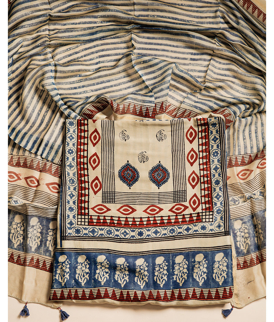 PURE MAHESHWARI CHANDERI AJRAKH UNIQUE PRINT SUIT SET
