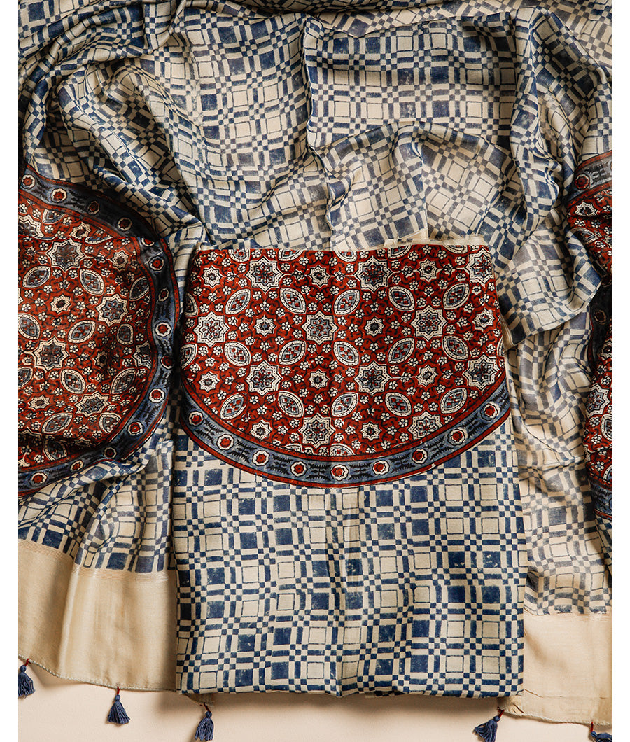 PURE MAHESHWARI CHANDERI AJRAKH UNIQUE PRINT SUIT SET
