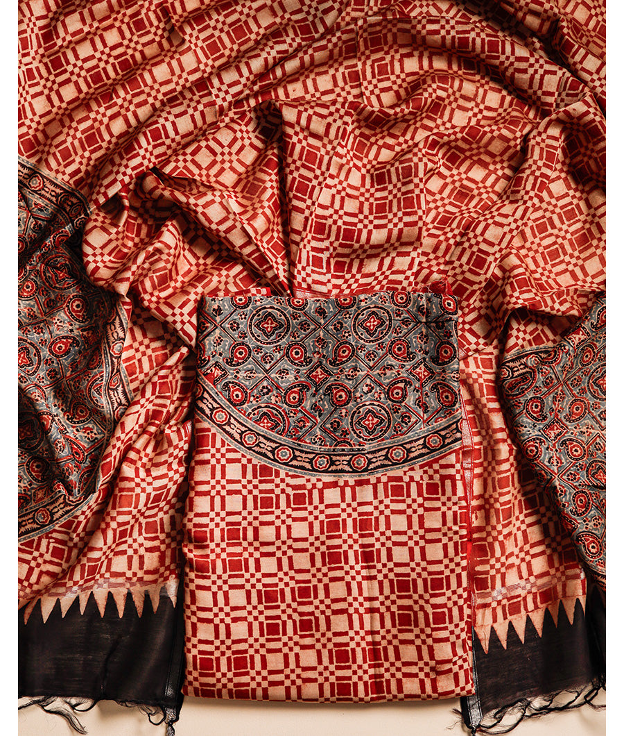 PURE MAHESHWARI CHANDERI AJRAKH UNIQUE PRINT SUIT SET