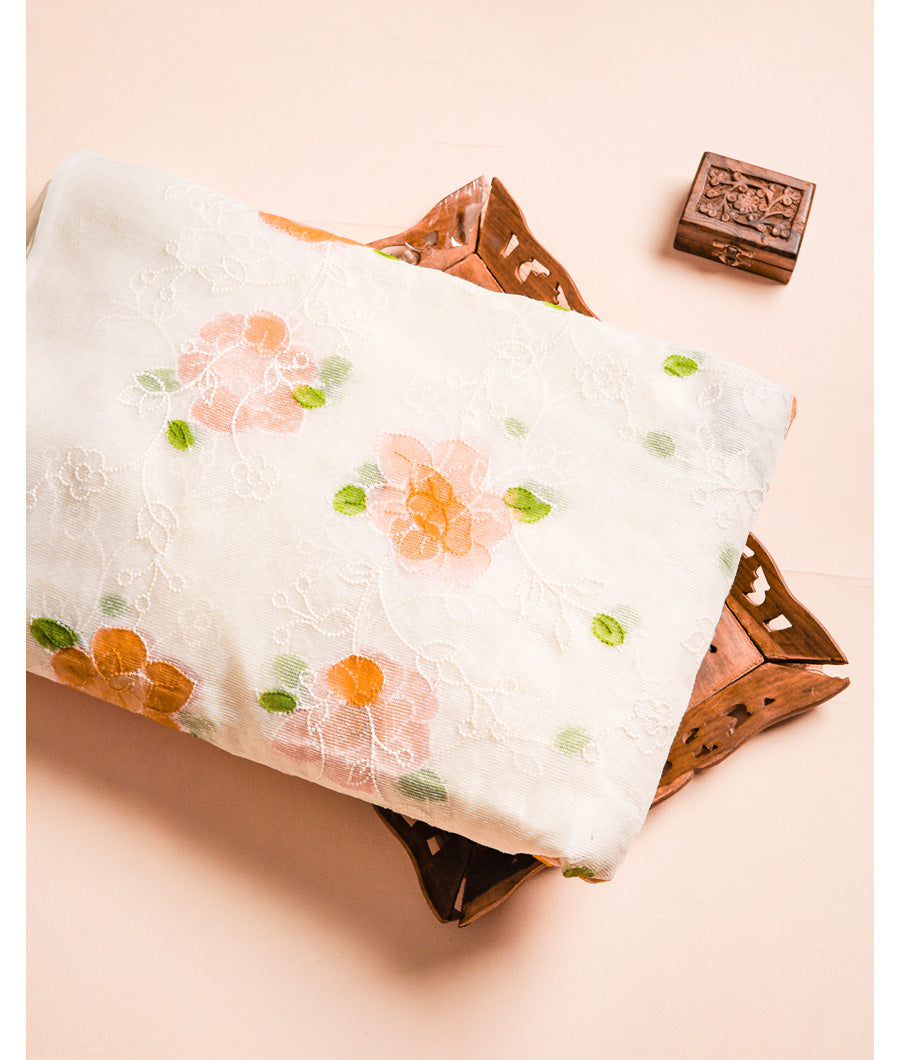 EMBROIDERED KOTA WITH HAND PAINTING FABRIC