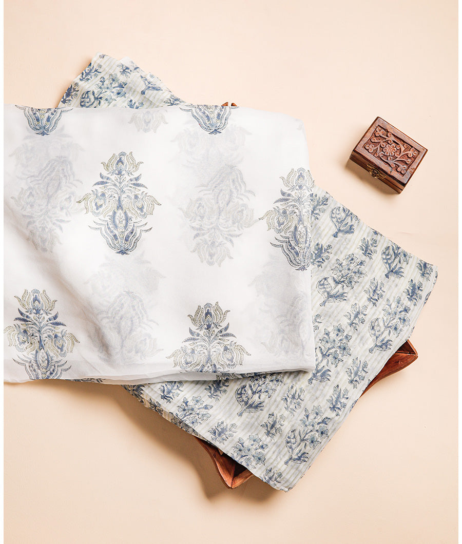 VISCOSE GEORGETTE HANDBLOCK PRINTED FABRIC