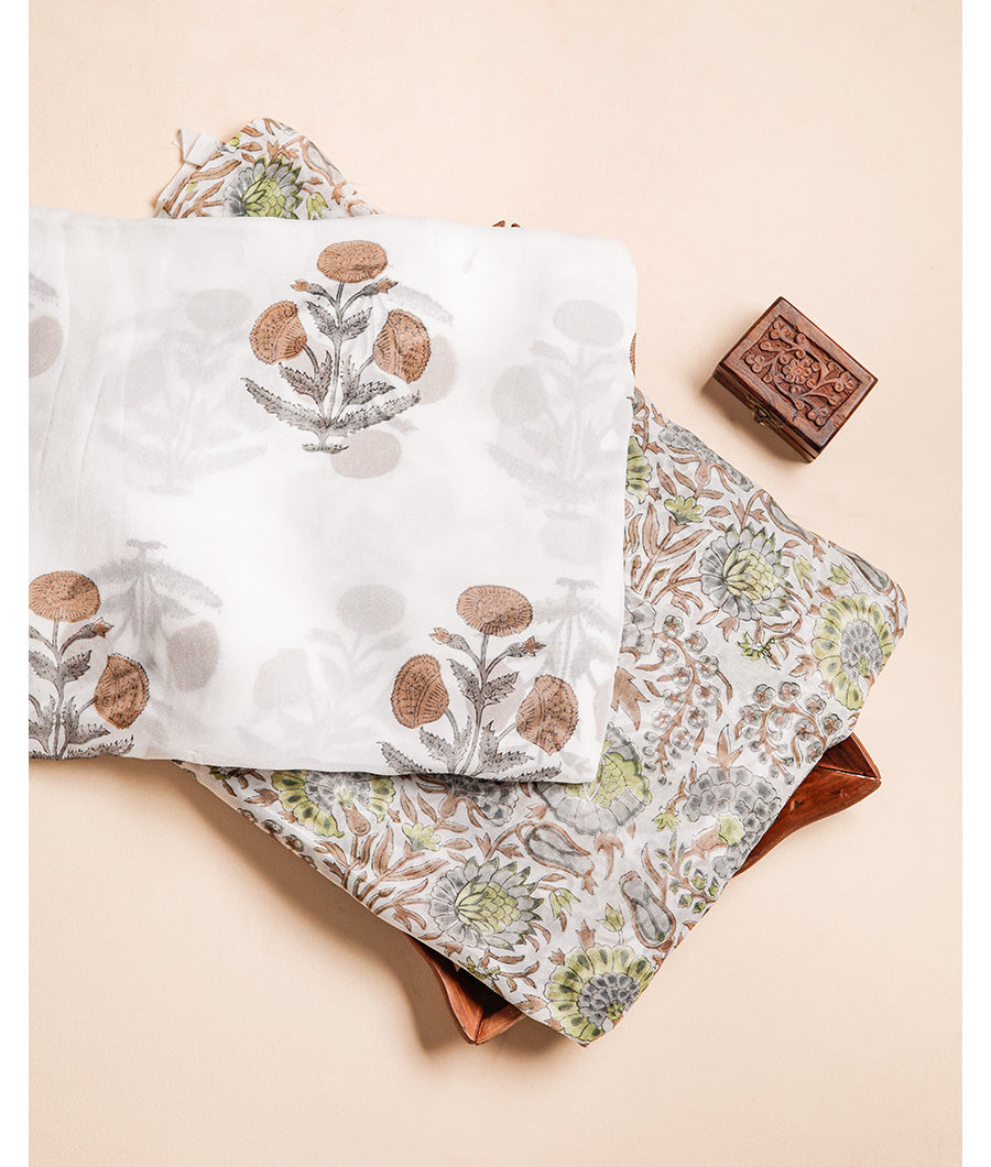 VISCOSE GEORGETTE HANDBLOCK PRINTED FABRIC