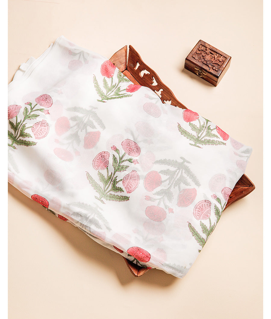 VISCOSE GEORGETTE HANDBLOCK PRINTED FABRIC