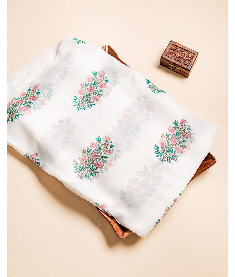 VISCOSE GEORGETTE HANDBLOCK PRINTED FABRIC