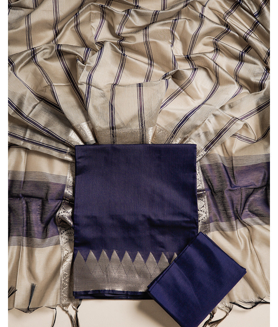 CHANDERI SILK TEMPLE BORDER SUIT SET