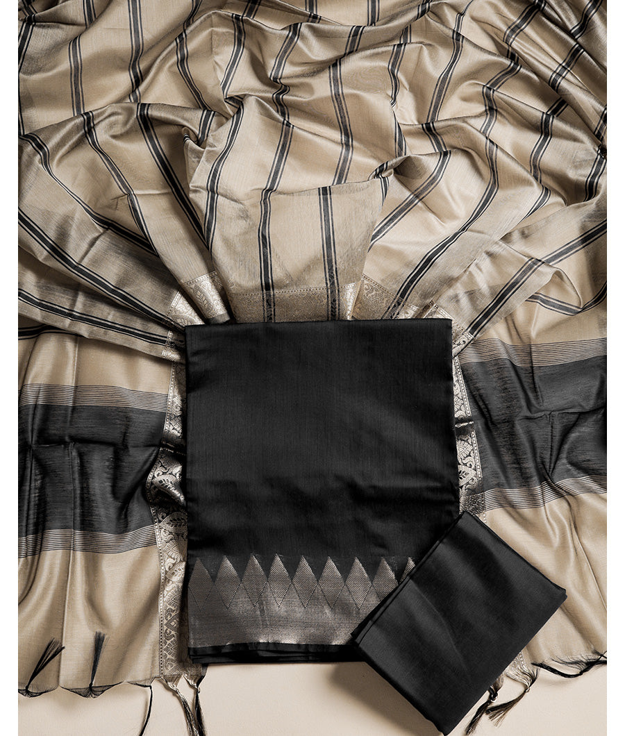 CHANDERI SILK TEMPLE BORDER SUIT SET