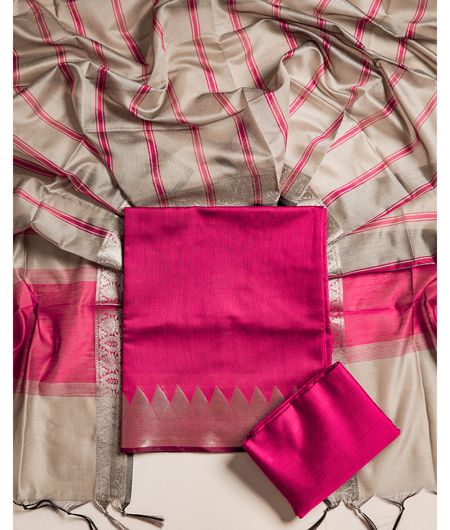 CHANDERI SILK TEMPLE BORDER SUIT SET