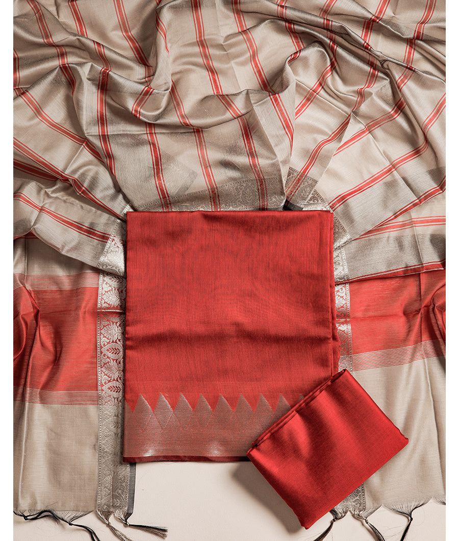 CHANDERI SILK TEMPLE BORDER SUIT SET