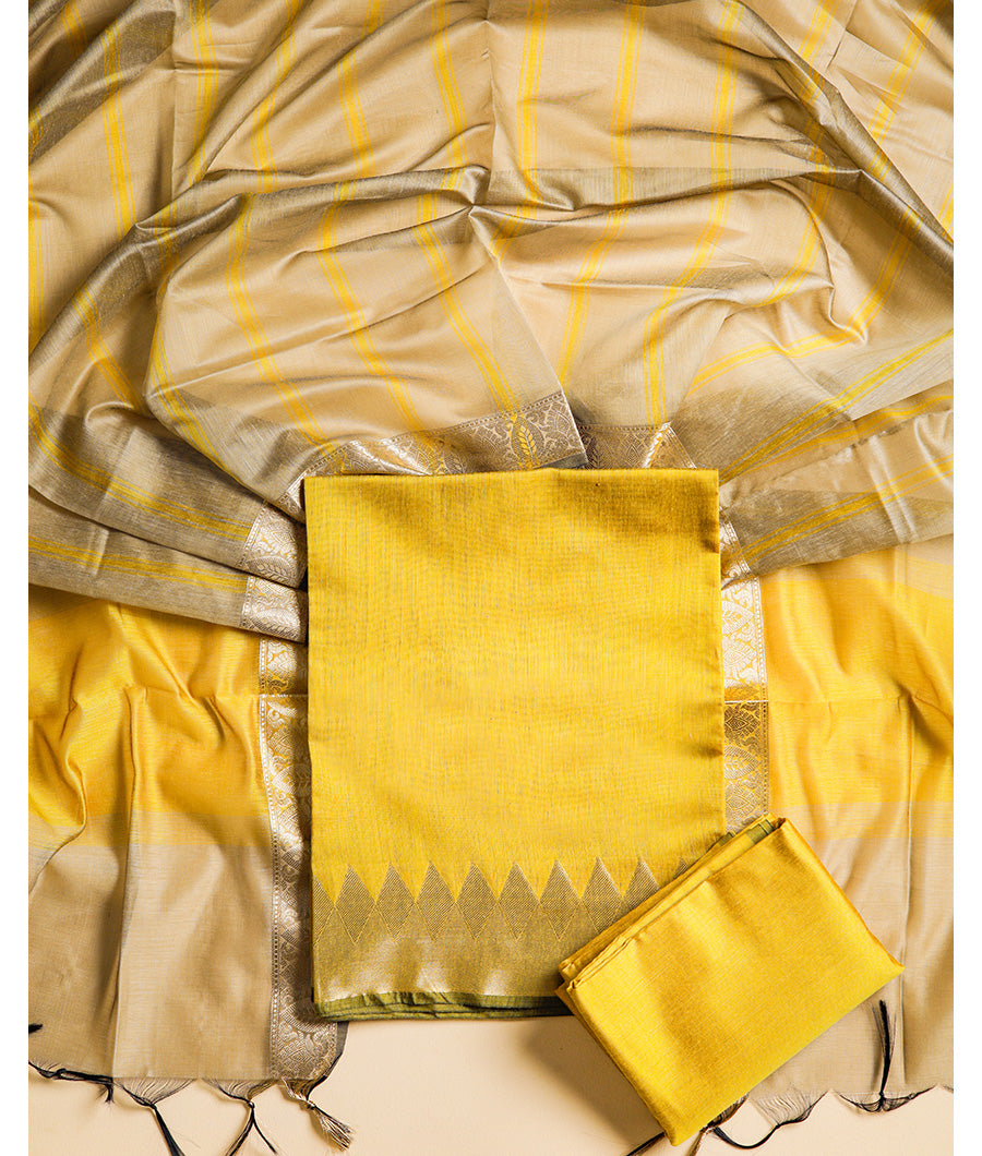 CHANDERI SILK TEMPLE BORDER SUIT SET