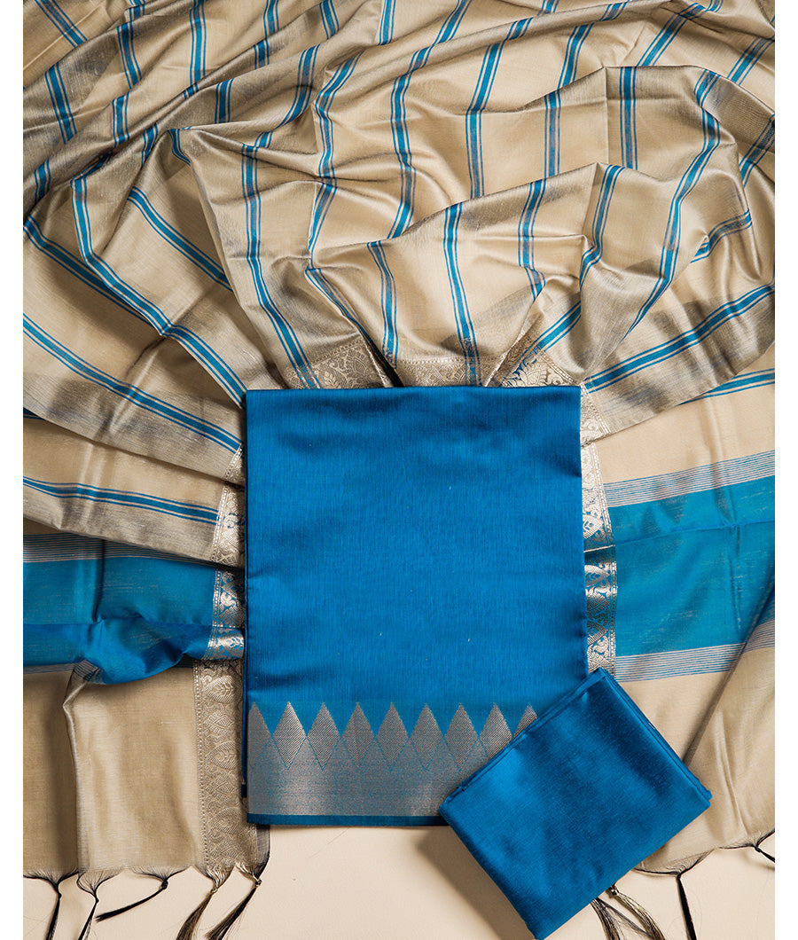 CHANDERI SILK TEMPLE BORDER SUIT SET
