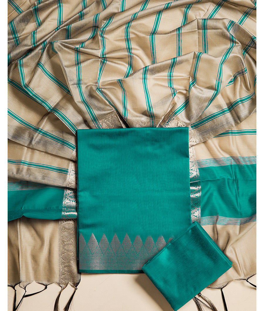 CHANDERI SILK TEMPLE BORDER SUIT SET