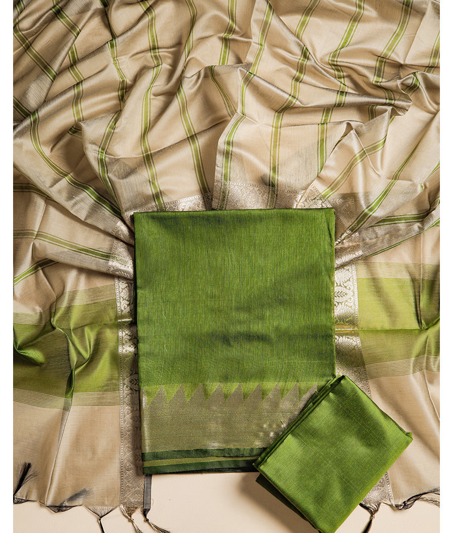 CHANDERI SILK TEMPLE BORDER SUIT SET
