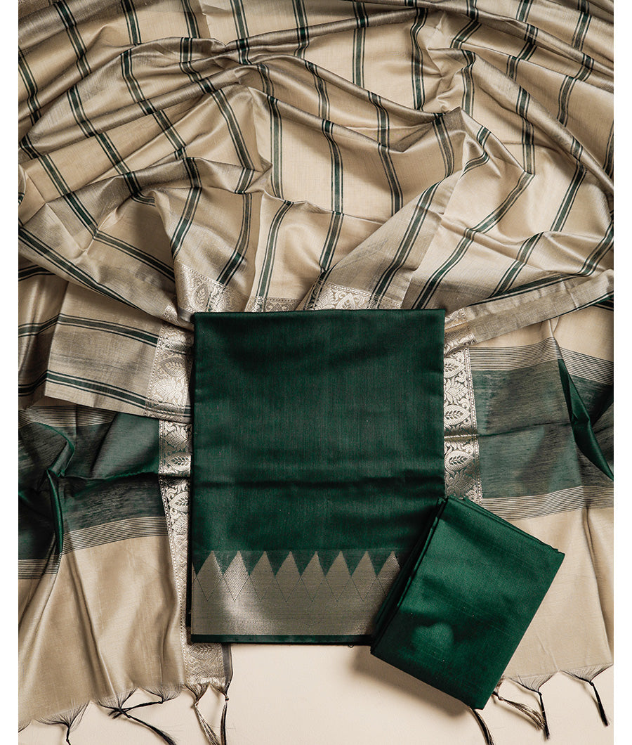 CHANDERI SILK TEMPLE BORDER SUIT SET