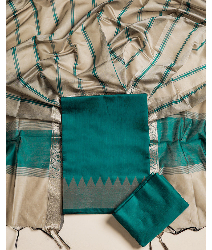 CHANDERI SILK TEMPLE BORDER SUIT SET