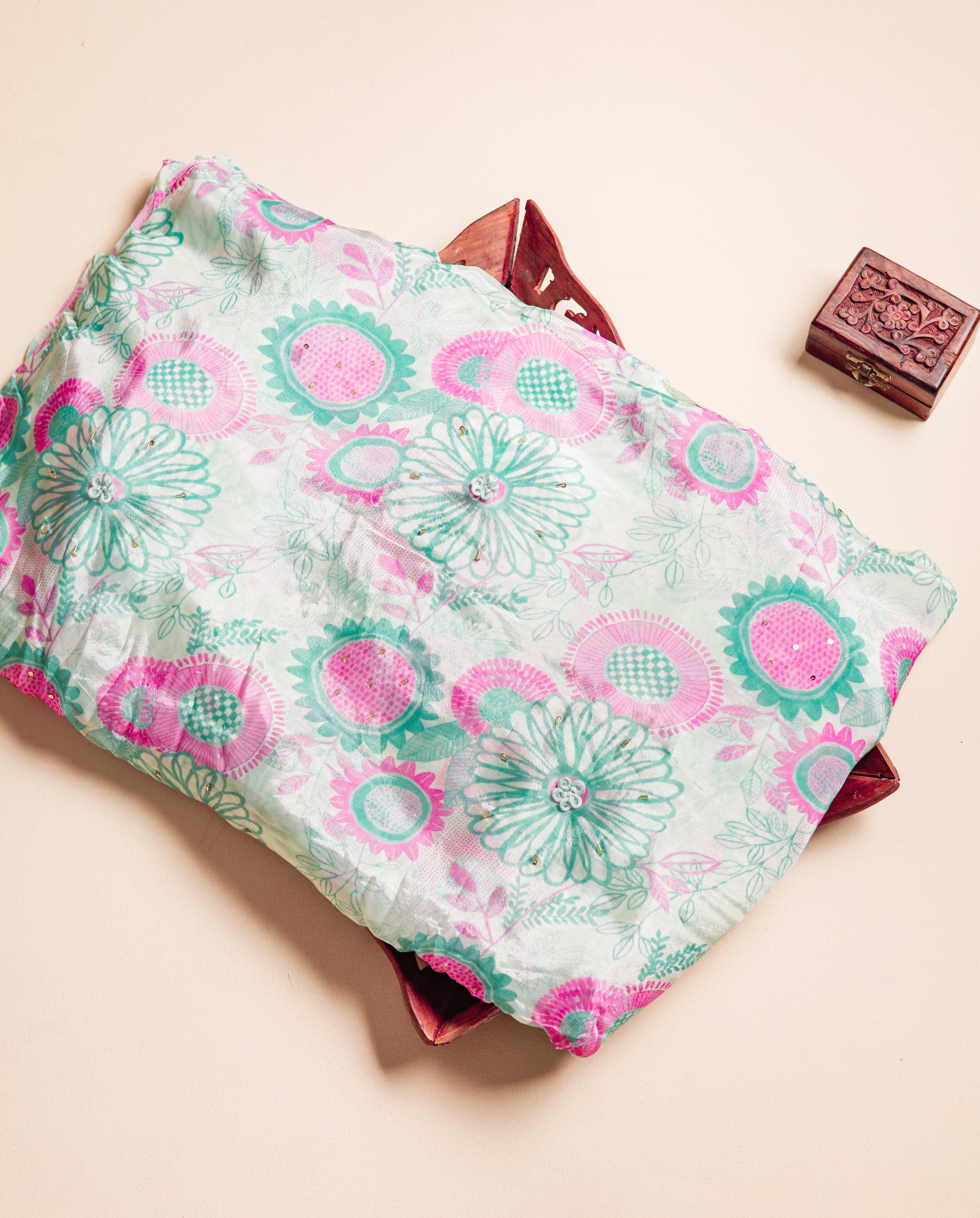 HAND EMBROIDERED CREPE SILK FABRIC