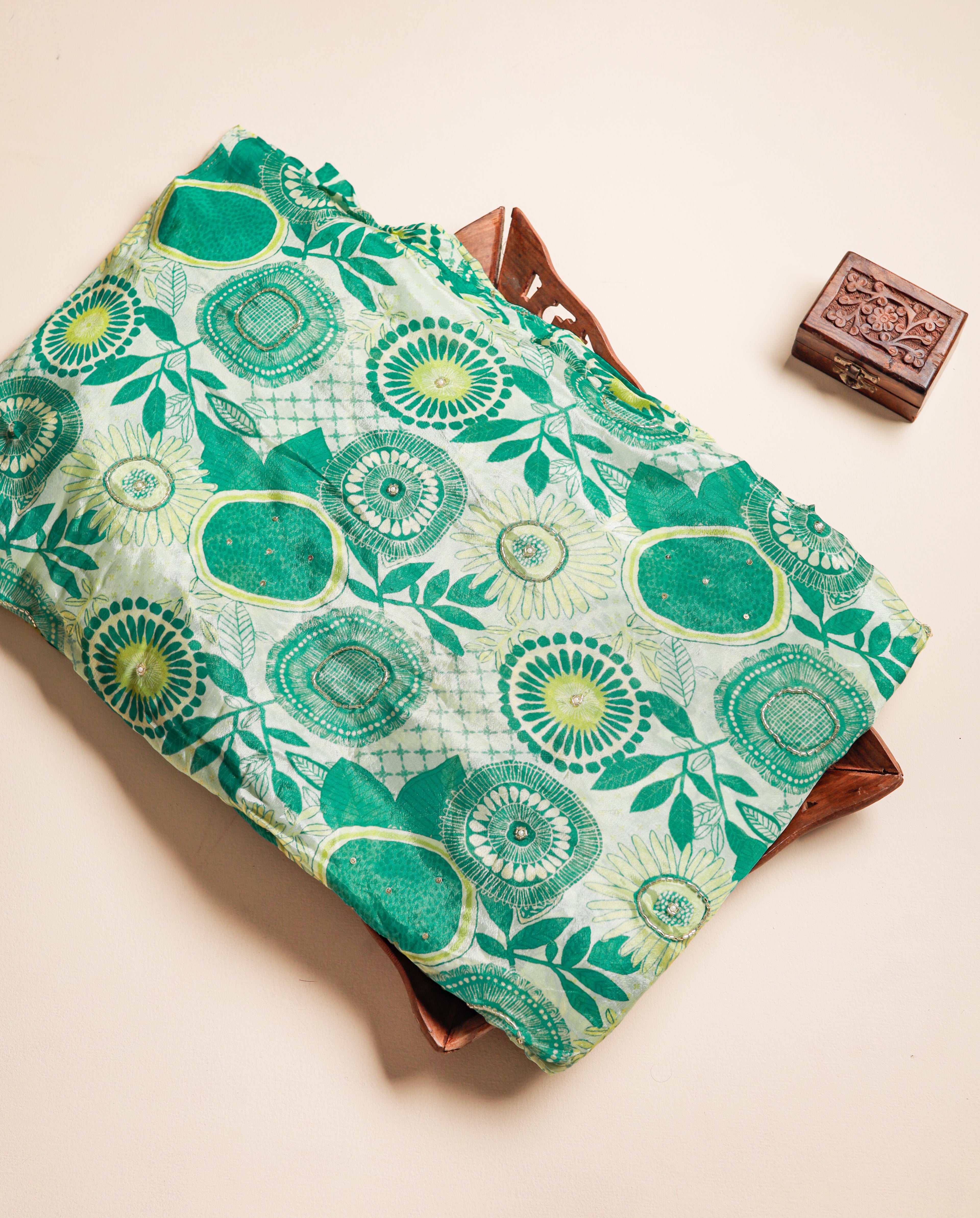 HAND EMBROIDERED CREPE SILK FABRIC
