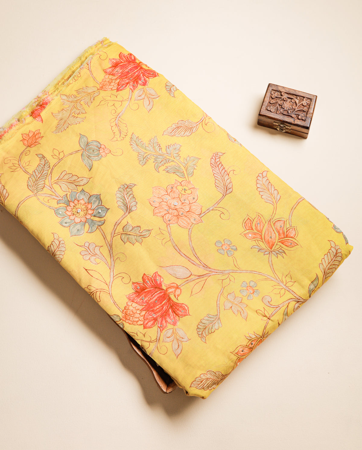 PURE MUL CHANDERI HAND EMBROIDERED FABRIC