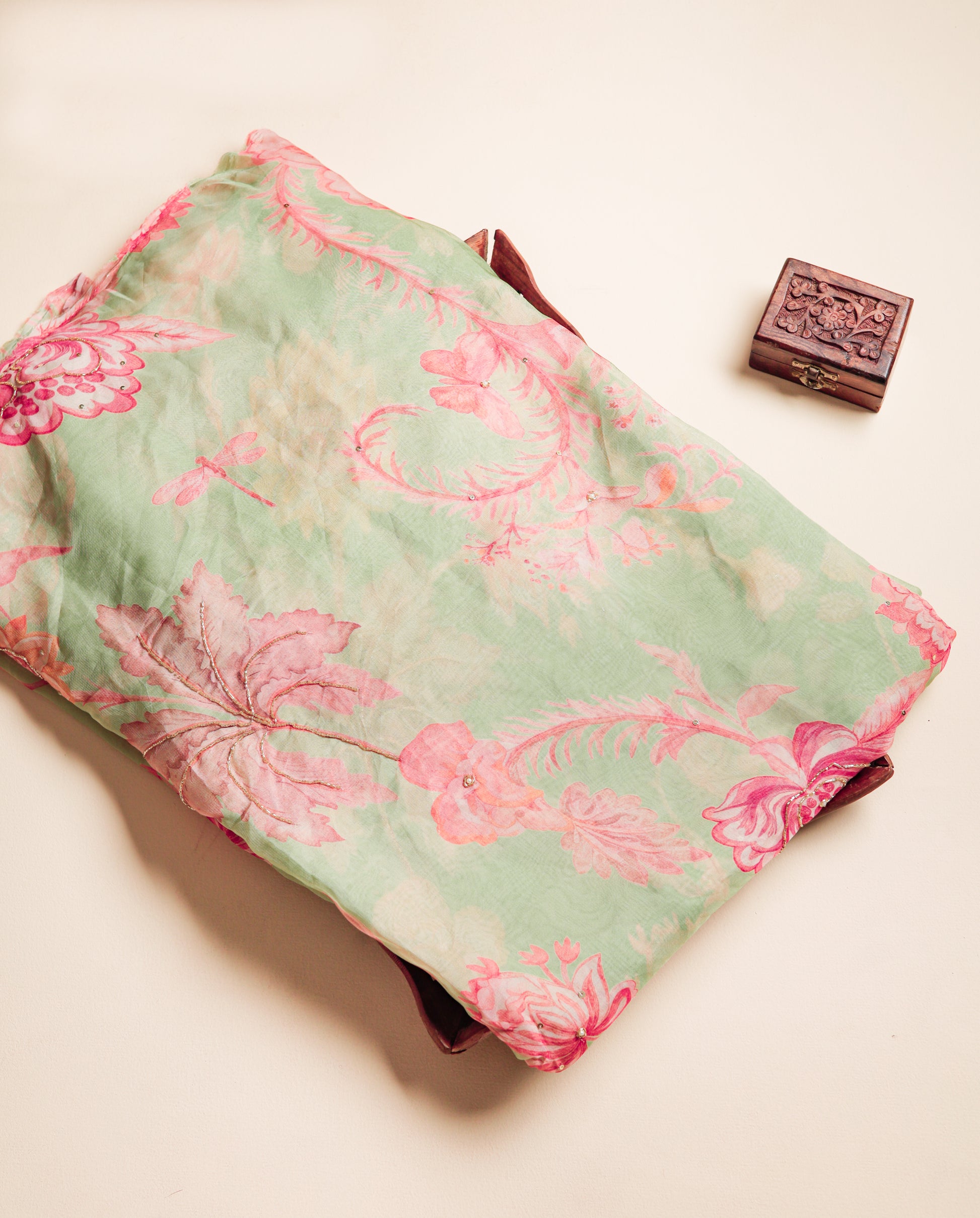 VISCOSE ORGANZA HAND EMBROIDERED FABRIC