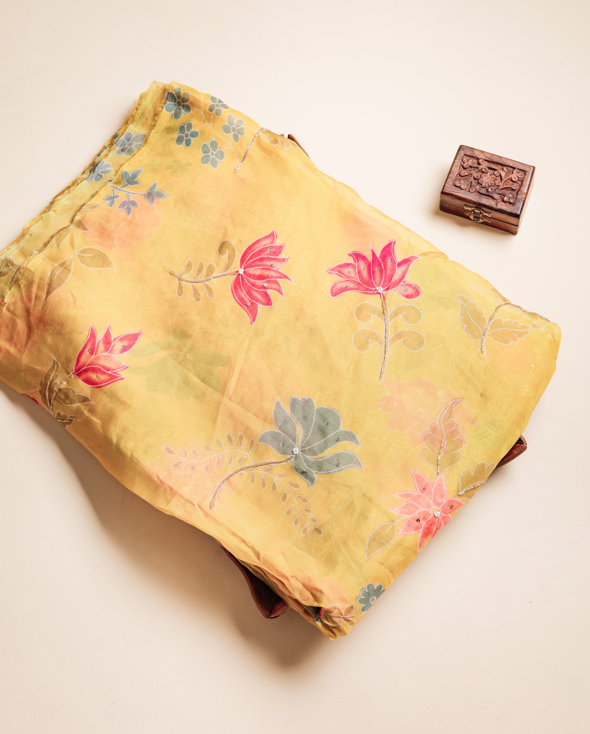 VISCOSE ORGANZA HAND EMBROIDERED FABRIC