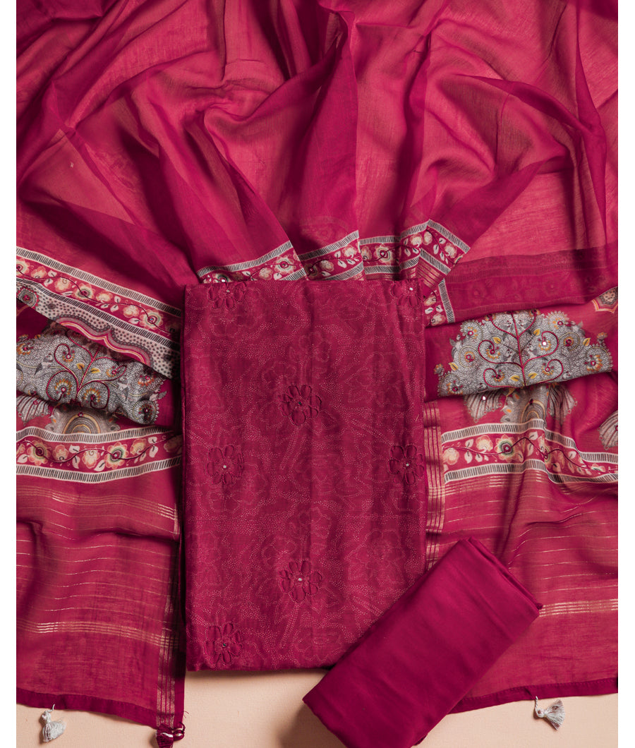 CHANDERI SILK EMBROIDERED SUIT SET