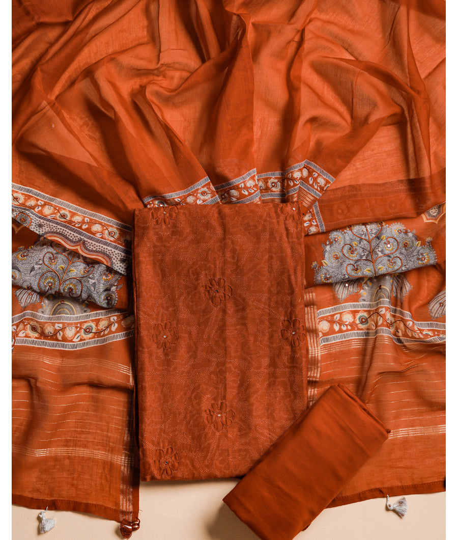 CHANDERI SILK EMBROIDERED SUIT SET