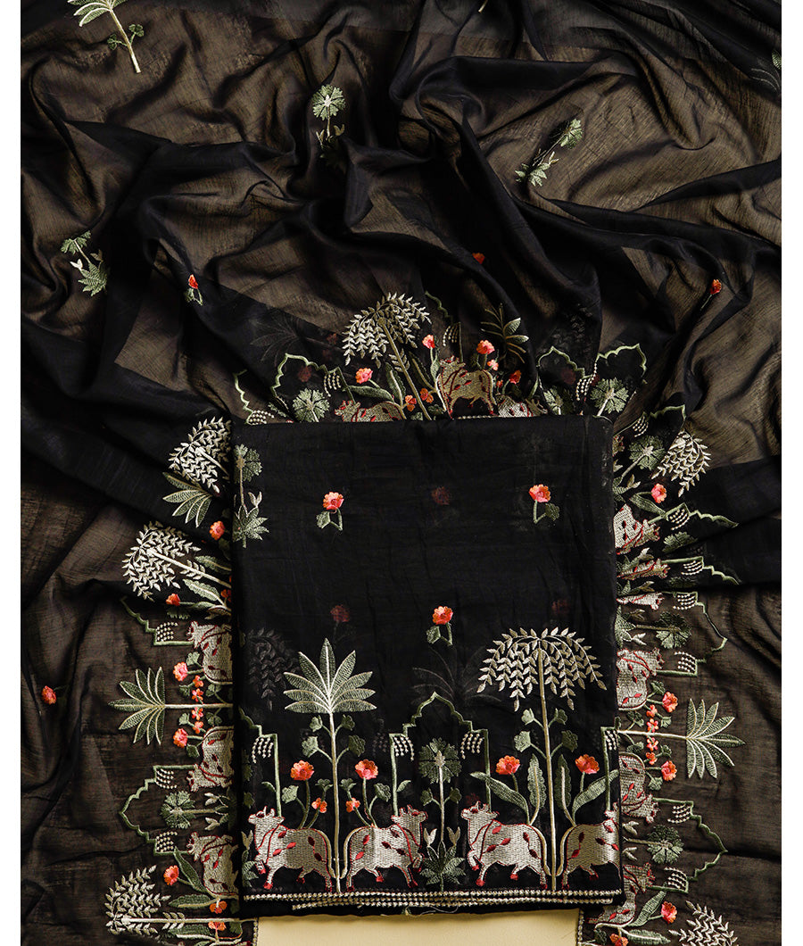 CHANDERI EMBROIDERED SUIT SET