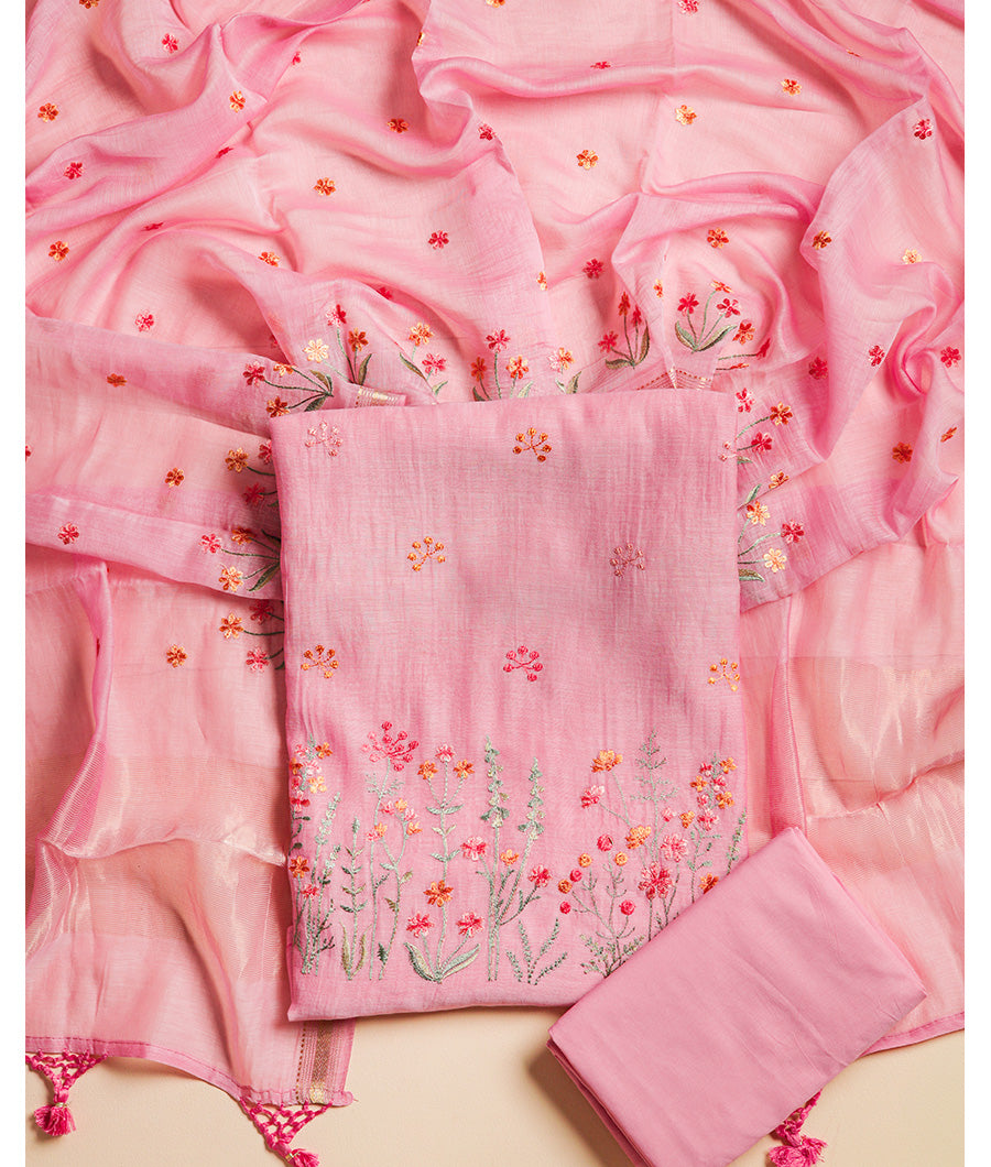 CHANDERI EMBROIDERED SUIT SET