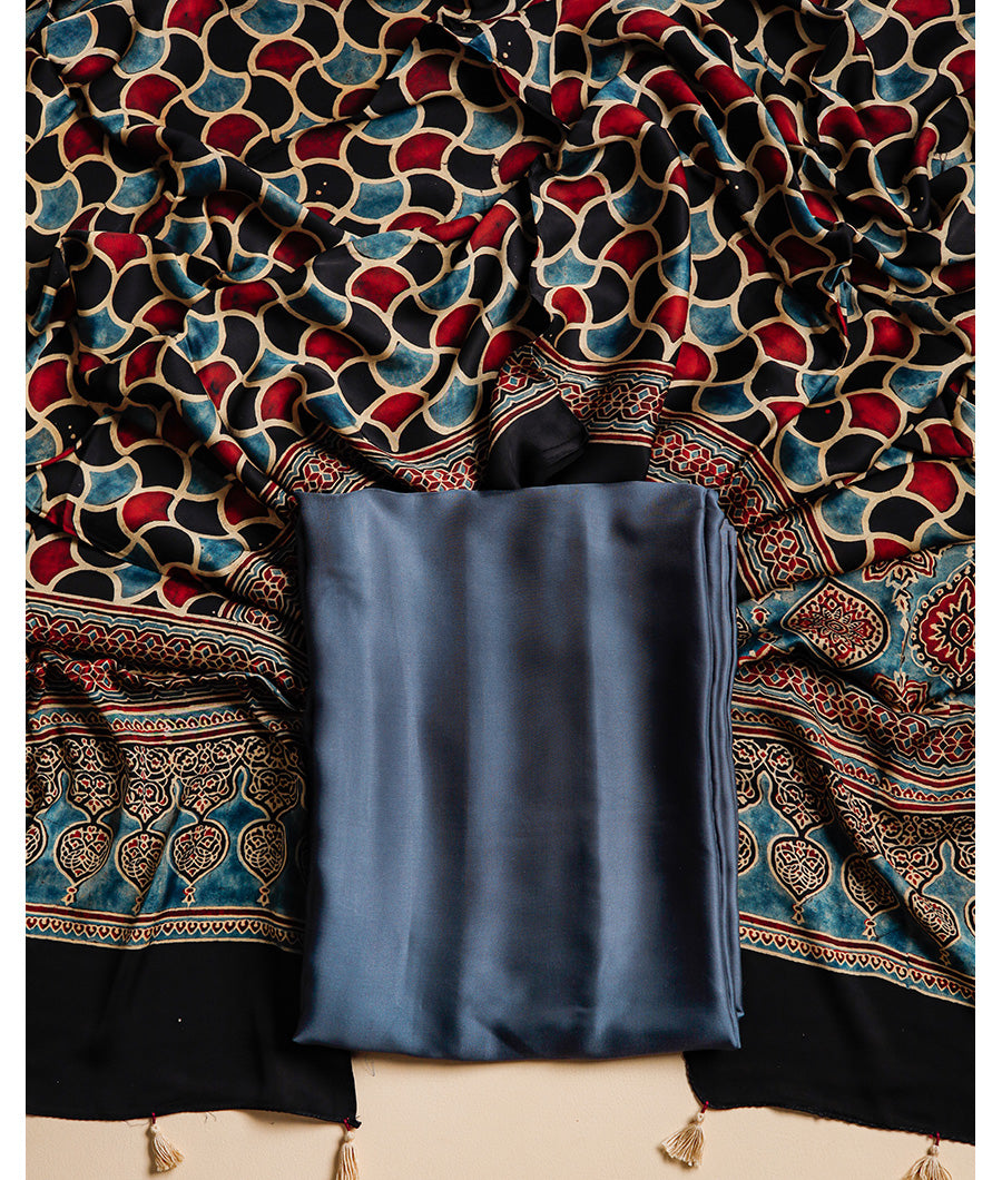 PURE MODAL SILK TOP WITH AJRAKH MODAL SILK DUPATTA SUIT SET
