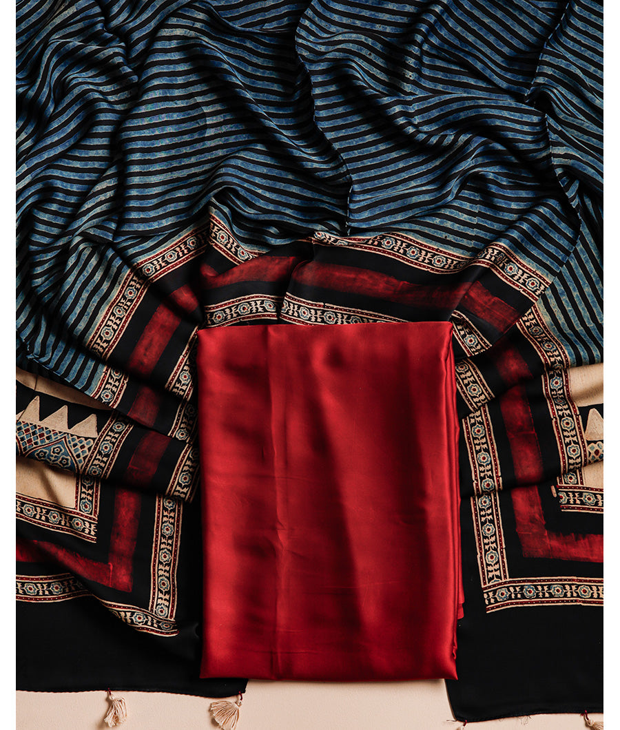 PURE MODAL SILK TOP WITH AJRAKH MODAL SILK DUPATTA SUIT SET