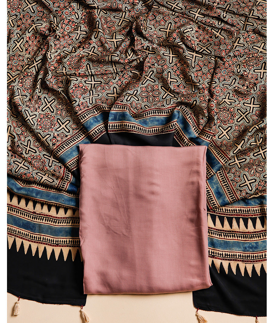 PURE MODAL SILK TOP WITH AJRAKH MODAL SILK DUPATTA SUIT SET
